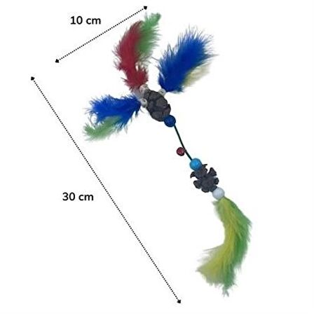 MyVirtus Tüylü Tahta Boncuklu Zilli Kedi Oyuncağı Çok Renkli Kedi Oyuncak