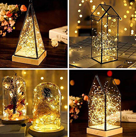 5 Metre Sarı Peri Led + Pil - Sarı Işık Led Aydınlatma - Dekoratif Işık - Su Geçirmez Led