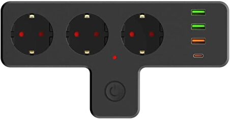 Termal Akım Korumalı 3 Lü Priz - Priz Type-C Priz Usb Priz Termal Akım Korumalı Priz