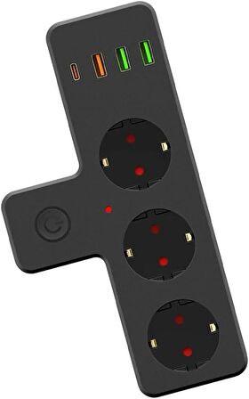 Termal Akım Korumalı 3 Lü Priz - Priz Type-C Priz Usb Priz Termal Akım Korumalı Priz