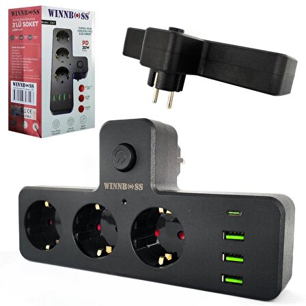 Termal Akım Korumalı 3 Lü Priz - Priz Type-C Priz Usb Priz Termal Akım Korumalı Priz
