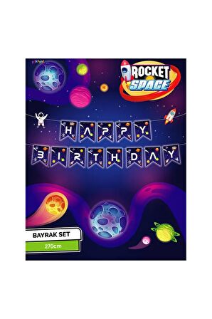 Uzay Uzaylı Rocket Space Happy Birthday Banner