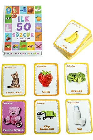 Eğitici Hafıza Kartları İlk 50 Sözcük Kelime Zeka Kartları - Bebekler İçin Eğlenceli Aktivite Set