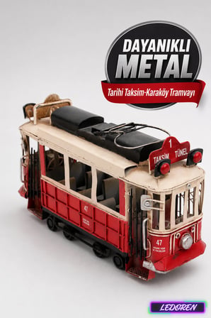 Dekoratif Metal Taksim Tramvayı Retro Nostaljik Biblo El Yapımı Ev Ofis Masa Üstü Hediyelik 1104CS-097