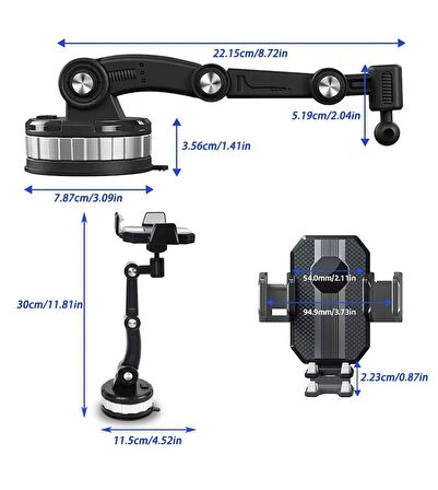 Araç İçi Süper Vantuzlu Telefon Tutucu 360 Dönerli Torpido ve Cam İçin Ayarlı Tutucu Güçlü Yapı