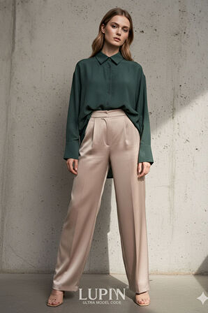 Regular Zümrüt Yeşili Jakarlı İpeksi Yumuşaklıkta Dokulu Kadın Gömlek Modal Kadın Gömlek,