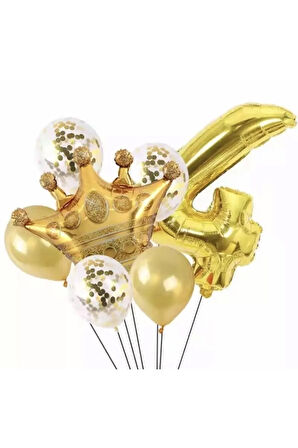 Gold 4 Yaş Kral Tacı Folyo Balon Set