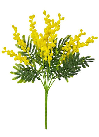 Yapay Çiçek Sarı Mimoza Demeti 5 Dallı 38cm Mimosa Yapay Bitki 