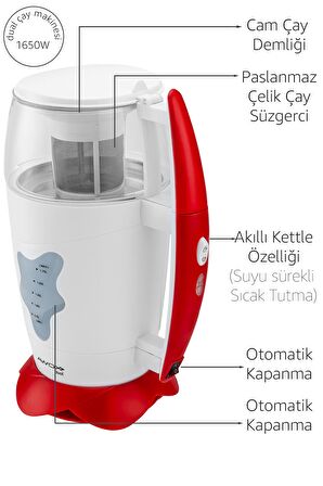 Awox Dual Elektrikli Çay Makinesi Beyaz-Kırmızı