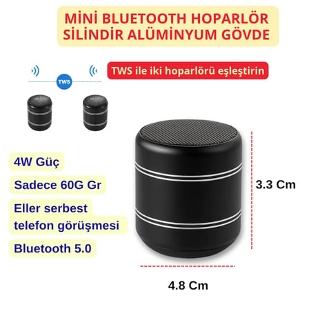 TWS Mini Alüminyum Bluetooth Hoparlör 