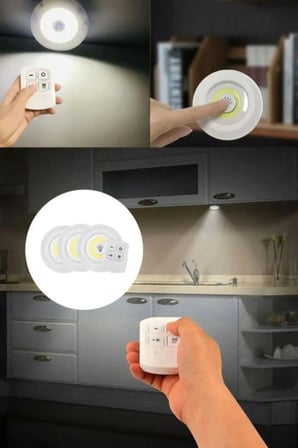 Uzaktan Kumandalı Yapışkanlı Kablosuz Pilli LED 3'lü Spot Lamba