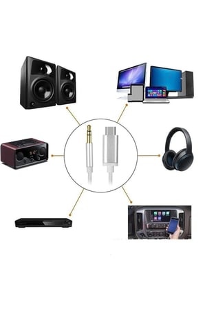 iPhone Xiaomi Huawei Samsung Oppo Uyumlu Type-C Aux Kablo 1 Mt Araç Müzik Ses Dönüştürücü