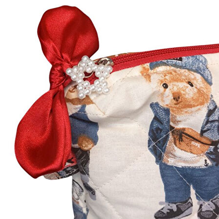 Uretti - Petek 7523  El Yapımı Teddy Bear Temalı 2'li Bakım / Portföy Çantası Seti