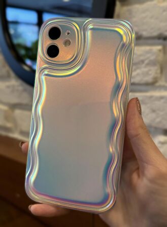 iPhone 12 Uyumlu Zigzaglı Dalgalı Hologram Puf Kılıf