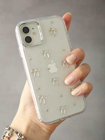 iPhone 11 Uyumlu Simli Kurdeleli Şeffaf Kılıf