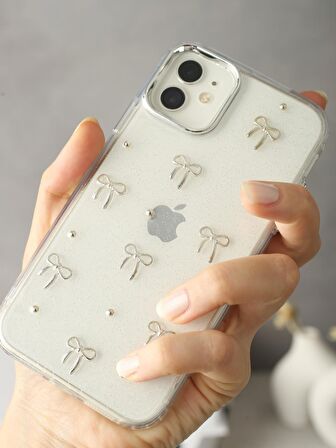 iPhone 11 Uyumlu Simli Kurdeleli Şeffaf Kılıf