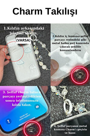 iPhone 12 Uyumlu Lux Işıltılı İnci Charmlı Kelebekli Kılıf