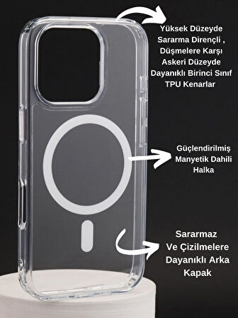 iPhone 16 Pro Max Uyumlu Şeffaf Kılıf Magsafe Özellikli Hybrid Kristal Kapak