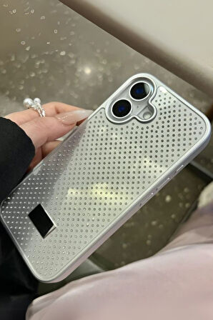 iPhone 16 Uyumlu Elmas Pırlanta Taşlı Gümüş Kılıf
