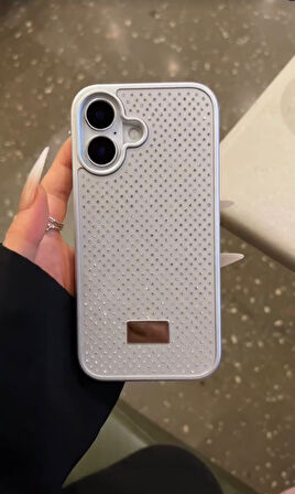 iPhone 16 Plus Uyumlu Elmas Pırlanta Taşlı Gümüş Kılıf