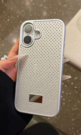 iPhone 16 Plus Uyumlu Elmas Pırlanta Taşlı Gümüş Kılıf