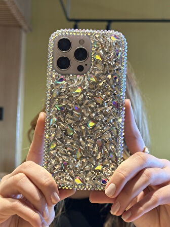 iPhone 16 Pro Uyumlu Lüks Hologram Kristal Taşlı Kılıf