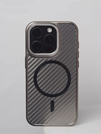iPhone 14 Pro Max Uyumlu Titanyum Çöl Karbon Fiber MagSafe Özellikli Kılıf