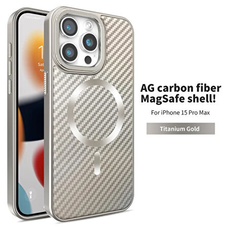 iPhone 15 Pro Max Uyumlu Titanyum Çöl Karbon Fiber MagSafe Özellikli Kılıf