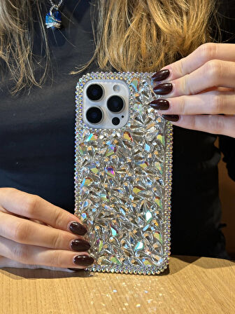 iPhone 15 Pro Uyumlu Lüks Hologram Kristal Taşlı Kılıf
