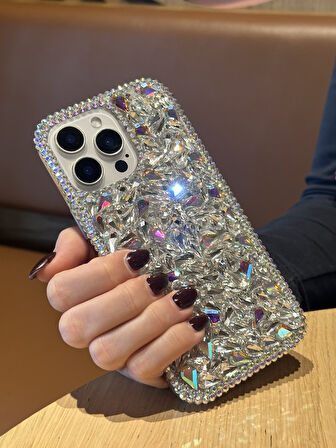 iPhone 15 Pro Uyumlu Lüks Hologram Kristal Taşlı Kılıf