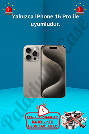 iPhone 15 Pro Uyumlu Sararmaz Sert Mika MagSafe Pırlanta Taşlı Şeffaf Siyah Kılıf