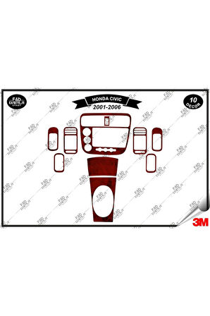 Honda Civic 2001- 2006 Torpido Konsol Trim Göğüs Maun Kaplama Set 11 Parça Maun