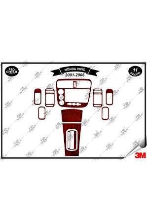 Honda Civic 2001- 2006 Torpido Konsol Trim Göğüs Maun Kaplama Set 11 Parça Maun