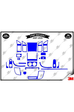 Fiat Ducato 2007/2020 Torpido Konsol Trim Göğüs Maun Kaplama Set 29 Parça Mavi