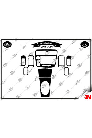 Honda Civic 2001- 2006 Torpido Konsol Trim Göğüs Maun Kaplama Set 11 Parça Siyah
