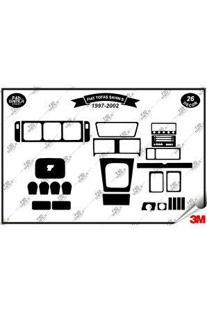 Fiat Tofaş/ŞahinS-1997-2002 Torpido Konsol Trim Göğüs Maun Kaplama Set 26 Parça Siyah