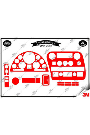 Ford Cargo Manuel 2004-2015 Torpido Konsol Trim Göğüs Maun Kaplama Set 21 Parça Kırmızı