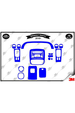Renault Trafic 2016 Torpido Konsol Trim Göğüs Maun Kaplama Set 18 Parça Mavi