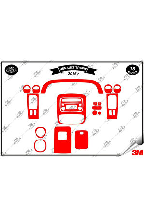 Renault Trafic 2016 Torpido Konsol Trim Göğüs Maun Kaplama Set 18 Parça Kırmızı