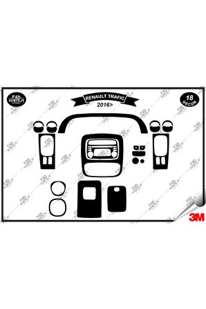 Renault Trafic 2016 Torpido Konsol Trim Göğüs Maun Kaplama Set 18 Parça Siyah