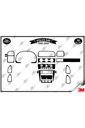 Volvo S40 (1996-2000) Torpido Konsol Trim Göğüs Maun Kaplama Set 18 Parça Siyah