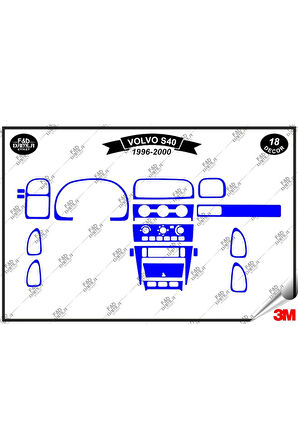 Volvo S40 (1996-2000) Torpido Konsol Trim Göğüs Maun Kaplama Set 18 Parça Mavi