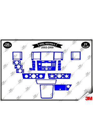 Opel Vectra C 2002-2008 Torpido Konsol Trim Göğüs Maun Kaplama Set 21 Parça Mavi