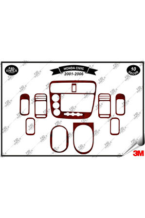 Honda Civic Ls Manuel 2001- 2006 Torpido Konsol Trim Göğüs Maun Kaplama Set 10 Parça Maun