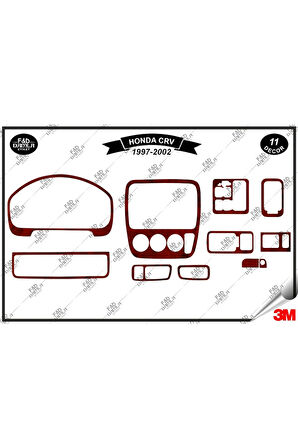 Honda CRV 1997-2002 Torpido Konsol Trim Göğüs Maun Kaplama Set 11 Parça Maun