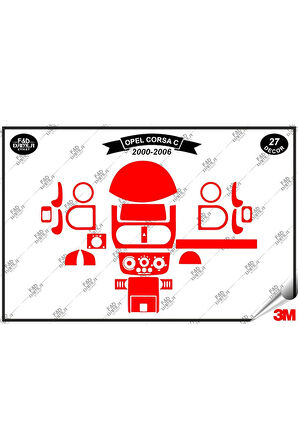 Opel Corsa C 2000-2006 Torpido Konsol Trim Göğüs Maun Kaplama Set 27 Parça Kırmızı