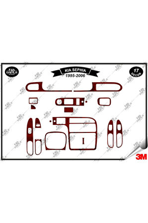 Kia Sephia 1995-2006 Torpido Konsol Trim Göğüs Maun Kaplama Set 17 Parça Maun