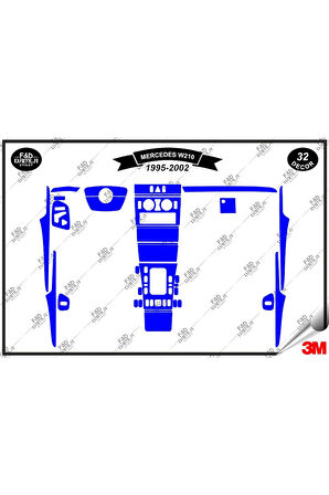 Mercedes W 210 1995-2002 Torpido Konsol Trim Göğüs Maun Kaplama Set 32 Parça Mavi