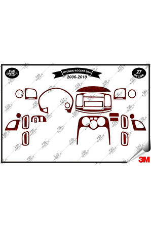 Hyundai Accent Era  2006-2010 Torpido Konsol Trim Göğüs Maun Kaplama Set 27 Parça Maun