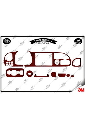 Ford Transit 1997 - 2000  Torpido Konsol Trim Göğüs Maun Kaplama Set 10 Parça Maun